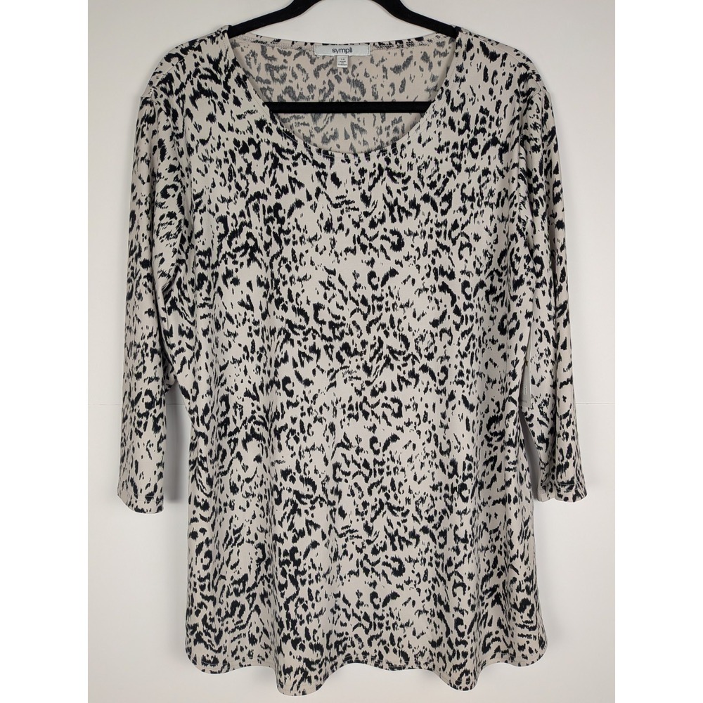 NEW Sympli Women's Sz 14 Go To Classic Relax Tee Animal Pr Stretch 3/4 Sleeves